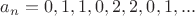 $a_n=0,1,1,0,2,2,0,1,...$ $a_n=0,1,1,0,2,2,0,1,...$
