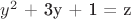 $y^2$ + 3у + 1 = z$ $y^2$ + 3у + 1 = z$
