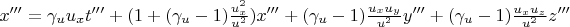$x''' = \gamma_u u_x t''' + (1 + (\gamma_u - 1) \frac{u_x^2}{u^2})x''' + (\gamma_u - 1) \frac{u_x u_y}{u^2} y''' + (\gamma_u - 1) \frac{u_x u_z}{u^2} z''' $