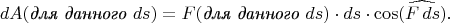 $$dA(\textit{для данного \(ds\)})=F(\textit{для данного \(ds\)})\cdot ds\cdot\cos(\widehat{F\,ds}).$$