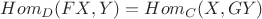 $Hom_{D} (FX, Y) = Hom_{C} (X, GY)$