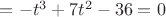 $=-t^3+7t^2-36=0$
