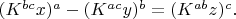 $(K^{bc}x)^a-(K^{ac}y)^b=(K^{ab}z)^c.$