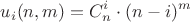 $$u_i(n, m) = C_n^i \cdot (n-i)^m$$