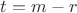 $t=m-r$