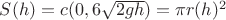 $S(h) = c(0,6\sqrt{2gh}) = \pi r(h)^2$