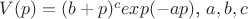 $V(p)=(b+p)^cexp(-ap)$,
$ a,b,c$