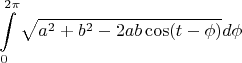 $$\int \limits_{0}^{2\pi} \sqrt{a^2+b^2-2 a b \cos(t-\phi)} d\phi$$