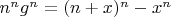 $n^ng^n=(n+x)^n-x^n$