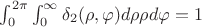 $\int_0^{2\pi}\int_0^{\infty}\delta_2(\rho,\varphi) d\rho \rho d\varphi=1$