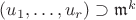 $(u_1,\ldots,u_r)\supset\mathfrak{m}^k$