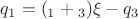 $q_1=(С_1+С_3)\xi-q_3$