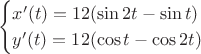 $$\begin{cases}
 x'(t)=12(\sin 2t - \sin{t})\\
 y'(t)=12(\cos t - \cos {2t})\\
 \end{cases}$$