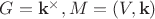 $G = \mathbf k^\times, M = (V, \mathbf k)$