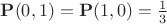 $\mathbf P(0,1)=\mathbf P(1,0)=\frac 13$ $\mathbf P(0,1)=\mathbf P(1,0)=\frac 13$