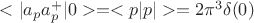 $<|a_pa_p^+|0>=<p|p|> =2\pi^3\delta(0)$