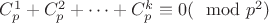 $C_{p}^{1}+C_{p}^{2}+\cdots + C_{p}^{k}\equiv 0 (\mod p^2)$