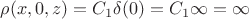 $\rho (x,0,z) = C_1 \delta (0) =C_1 \infty = \infty$
