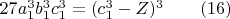 $27a_1^3 b_1^3 c_1^3 = (c_1^3 - Z)^3\qquad (16)$