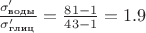 $\frac{\sigma'_\text{воды}}{\sigma'_\text{глиц}} = \frac{81-1}{43-1} = 1.9$