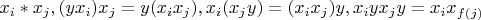 $x_i*x_j,(yx_i)x_j=y(x_ix_j),x_i(x_jy)=(x_ix_j)y, x_iyx_jy=x_ix_{f(j)}$