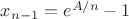 $x_{n-1} = e^{A/n} - 1$