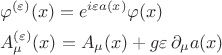$$\begin{aligned}&\varphi^{(\varepsilon)}(x)=e^{i\varepsilon a(x)}\varphi(x)\\&A_\mu^{(\varepsilon)}(x)=A_\mu(x)+g\varepsilon\,\partial_\mu a(x)\end{aligned}$$