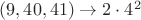 $(9,40,41) \to 2\cdot 4^2$