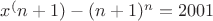 $x^(n+1)-(n+1)^n=2001$