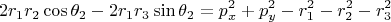 $$
2r_1r_2\cos\theta_2 - 2r_1r_3\sin\theta_2 = p_x^2+p_y^2 - r_1^2 - r_2^2 - r_3^2
$$
