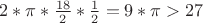 $2*\pi*\frac{18}{2}*\frac{1}{2} = 9*\pi > 27$