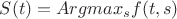 $S(t) = Argmax\limits_{s} f(t,s)$