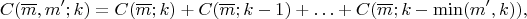 $$C(\overline m, m'; k) = C(\overline m; k) + C(\overline m; k-1) + \ldots + C(\overline m; k-\min(m', k)),$$