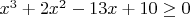 $x^3+2x^2-13x+10 \ge 0$