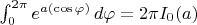 $\int_{0}^{2\pi} e^{a(\cos\varphi)} \, d\varphi=2 \pi I_0(a) $