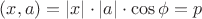 $(x, a) = |x| \cdot |a| \cdot \cos \phi = p$