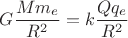 $G\dfrac{Mm_e}{R^2}=k\dfrac{Qq_e}{R^2}$