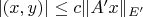 $|(x,y)|\le c\|A'x\|_{E'}$