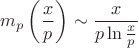 $$m_p\left(\frac xp\right)\sim\frac{x}{p\ln\frac xp}$$