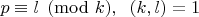 $p\equiv l\pmod k,\;\;(k,l)=1$