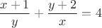 $$\frac{x+1}{y}+\frac{y+2}{x}=4$$