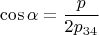 $$\cos \alpha=\frac p {2p_{34}}$$