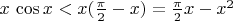 $x\,\cos x<x({\pi\over2}-x)={\pi\over2}x-x^2$