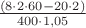 $\frac{(8\cdot 2\cdot 60 - 20\cdot 2)}{400\cdot 1,05}$