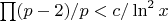 $\prod(p-2)/p<c/\ln^2 x$