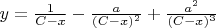 $y=\frac{1}{C-x}-\frac{a}{(C-x)^2}+\frac{a^2}{(C-x)^3}$