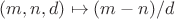 $(m,n,d)\mapsto(m-n)/d$