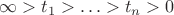 $\Х\infty> t_1>\ldots> t_n>0\