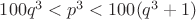 $100 q^3<p^3<100 (q^3+1)$