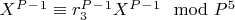 $X^P^-^1\equiv r_3^P^-^1X^P^-^1\mod P^5$